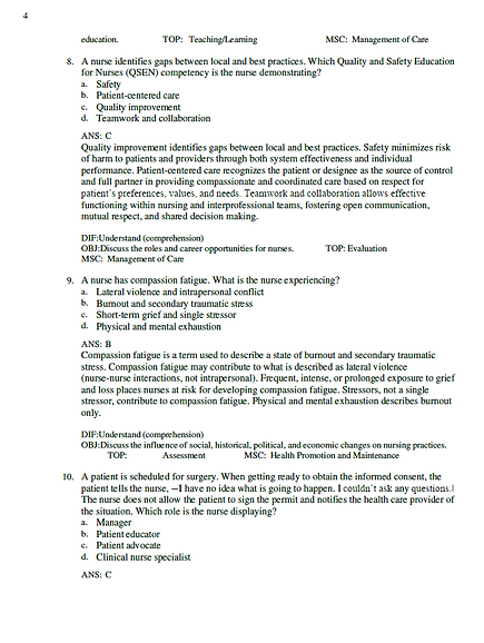Test Bank for Fundamentals of Nursing 11th Latest Version